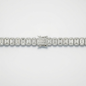 9k White <b>Gold</b> Lab Grown Diamond Emerald Cut Tennis Bracelet Elegant Lightweight Bezel Set IGI Certified Jewelry for Women Daily - Product Image 3