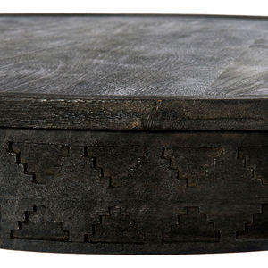Mesa de Centro Redonda Tallada en Madera de Mango Sólida con Acabado Gris Carbón Oscuro, Mesa de Acento para Sala de Estar, Mesa de Centro Moderna Hecha a Mano - Product Image 4