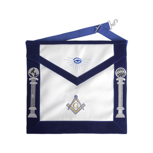 Tablier maçonnique artisanal en peau d'agneau blanche pour Loge Bleue, Régalia maçonnique de qualité supérieure, Tablier de Maître Maçon de Loge Bleue en cuir blanc avec bordure personnalisée bleue - Product Image 1