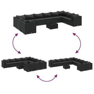 Grand ensemble de salon de jardin en rotin PE noir résistant aux UV - Product Image 6