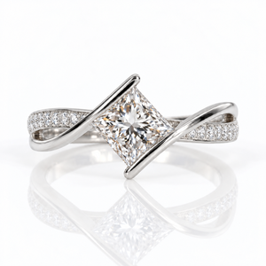 Bague de fiançailles en or 14 carats 1CT 5,5 mm D VVS2 taille princesse, bague croisée Eternal Grace, bande torsadée, design unique, bagues de mariée - Product Image 3