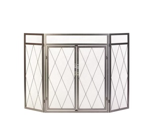 Diamond Lattice Metal Fireplace <b>Screen</b> Four Panel Double <b>Door</b> Fine <b>Mesh</b> Spark Guard Folding Hearth Protector - Product Image 2