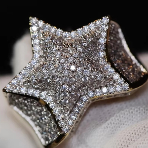 Iced Star Shaped Cluster <b>Ring</b> Moissanite 925 Sterling Silver Rhodium Plated Prong Setting Hip Hop Style <b>for</b> Unisex Women or <b>Men</b> - Product Image 1
