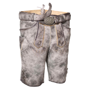 Oktoberfest German High Quality Bavarian Leather Shorts Knee Length Brown Long Lederhosen Solid Pattern <b>Mesh</b> Cargo Style Shorts - Product Image 1