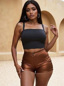 Trendy Women's Faux Leather Hot Pants OEM Custom Logo PU Leather Shorts for Fashion Clothing Brands - Product Image 1