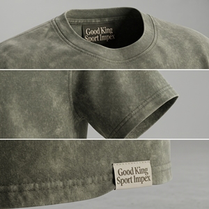 T-shirt vintage délavé vert sauge avec logo brodé Good King Sport Impex, streetwear décontracté unisexe, coupe oversize - Product Image 5