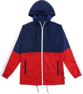 <b>Men's</b> Color Blocking Windproof Hooded <b>Racer</b> <b>Jacket</b> Zipper Closure Regular Sleeve Autumn Sporty Style Red Blue White - Product Image 2