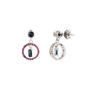 Elegantes Pendientes de Plata de Ley 925 con Zafiro Azul y Rubí 100% Auténticos, Diseño Circular, para Mujer, Joyería Fina para Fiestas - Product Image 5