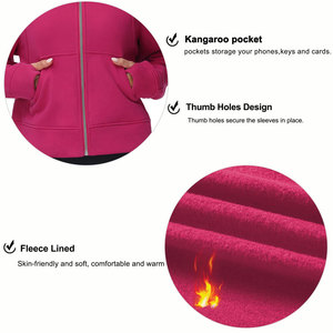 Chaqueta de Forro Polar con Capucha para Mujer, Manga Larga, Estampada, Transpirable, con Cierre, para Invierno, Forro de Nailon Rosa - Product Image 5