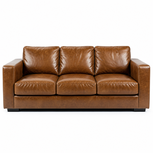 Canapé de salon moderne en cuir de vachette véritable avec accoudoirs carrés, structure robuste pour les intérieurs de maisons contemporaines - Product Image 1