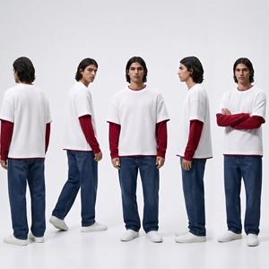 T-shirt gaufré oversize à col rond pour homme, style streetwear, à manches longues - Product Image 1