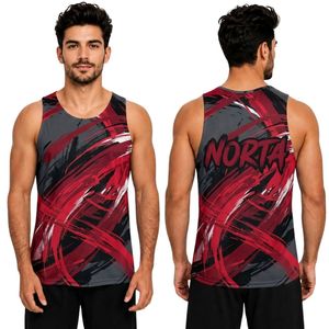 Elite Sublimation Red Diagonal <b>Brush</b> Stroke 220 GSM Polyester Interlock Moisture Wicking Gym Workout Fitness Mens Tank Tops - Product Image 6