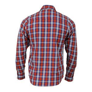 Chemise à manches longues pour homme de haute qualité, à carreaux rouges et bleus, en coton premium, boutonnée, style western décontracté, avec deux poches à rabat. - Product Image 3