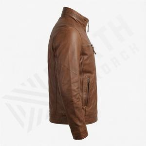 แจ็คเก็ตหนังแท้ทรงนักขี่มอเตอร์ไซค์ คอสูง สำหรับผู้ชาย หนังแกะแท้คุณภาพสูง ฟอกฝาดอย่างดี ใช้ได้ทุกฤดู พร้อมอุปกรณ์ป้องกันอย่างดีเยี่ยม - Product Image 3