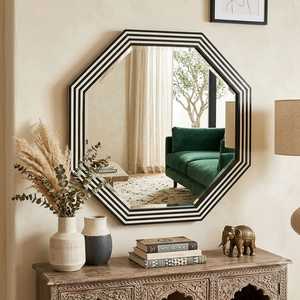 Miroir mural en os incrusté de haute qualité pour la décoration de la maison, miroir mural octogonal, design Art Déco, cadre noir et blanc, décoratif - Product Image 3