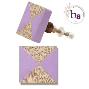 Poignée de meuble géométrique carrée en bois Ba avec incrustation en résine violette, poignée moderne pour tiroir et armoire, installation facile - Product Image 1