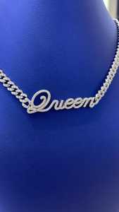Collier Queen Script pour femme, style hip-hop, argent 925, chaîne avec diamants VVS, bijoux à porter au quotidien - Product Image 2
