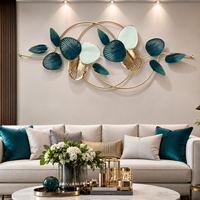 Décoration murale en feuilles métalliques vertes dorées, sculpture murale inspirée des plantes botaniques pour salon, chambre, entrée, accent moderne pour la maison