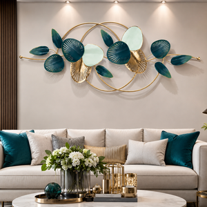 Gold Green Metal <b>Leaves</b> <b>Wall</b> <b>Decor</b> Botanical Plant Inspired <b>Wall</b> Sculpture for Living Room Bedroom Entryway Modern Home Accent - Product Image 1
