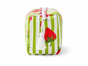 Strawberry Tassel Eco-Friendly Waterproof Cosmetic <b>Case</b> Medium Portable Zipper Closure Cotton <b>Makeup</b> Bag Soft Handle Lovely - Product Image 1