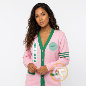 Alpha de haute qualité |   Cardigan en acrylique respirant à col en V avec appliques brodées personnalisées sur le devant, style décontracté d'hiver de la sororité Kapa - Product Image 2