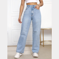 Pantalon en jean bleu élégant pour femme grande taille, coupe large, taille haute, décontracté, respirant, écologique, séchage rapide, coupe ample, brodé