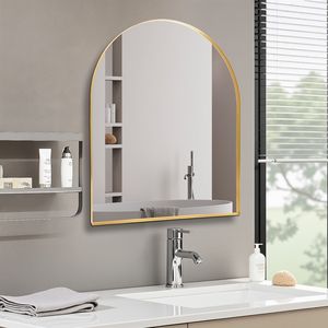 Specchio Moderno da Parete 76x91 cm con Cornice in Metallo Dorato, Decorazione per Camera da Letto, Soggiorno, Ingresso - Product Image 2