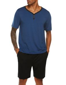 Men's Cotton Short Henley Sleepwear <b>Pajamas</b> Soft Comfortable Classic Button-Down Woven Summer Shorts Set - Product Image 1