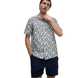 เสื้อเชิ้ตลำลองผ้าฝ้ายแท้พิมพ์ลายแจ็คการ์ดอิคัตสำหรับผู้ชาย – เนื้อผ้านุ่ม ระบายอากาศได้ดี แรงบันดาลใจจากวัฒนธรรมพื้นเมือง แขนยาว ติดกระดุม ทรงปกติ ใส่ได้ทุกวัน - Product Image 2