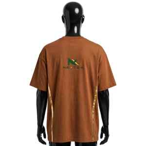 Camiseta Unisex NEXTEX con Ribete Dorado, Cuello Redondo, Algodón Suave Color Caramelo, Estilo Casual - Product Image 3