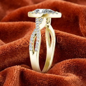Gold Plated Pear Cut Halo Engagement <b>Ring</b> Women Twisted <b>Split</b> Shank Pave Band American Diamond CZ Wedding <b>Ring</b> - Product Image 2