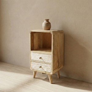 Modern Wooden Nightstand with Storage – Solid Wood Bedside Cabinet with Shelf Wooden Bed <b>Side</b> <b>Tables</b> with <b>Drawers</b> - Product Image 3