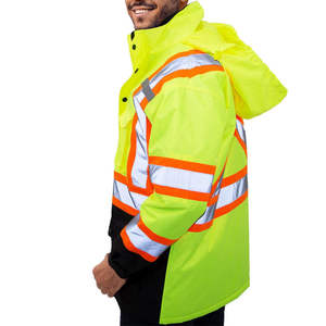 Waterproof Breathable Polyester Safety Jackets <b>Men</b> Hi Vis Reflective Workwear Cold Weather Construction <b>Rain</b> <b>Coats</b> EN Certified - Product Image 3