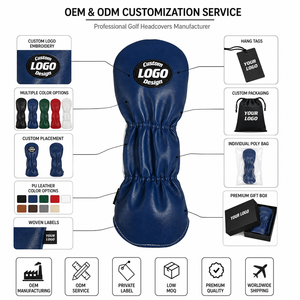 Custom Logo Design Blue PU Leather <b>Golf</b> Head Covers Elastic Band Solid Color Driver Hybrid Protector <b>Golf</b> Head Covers Driver - Product Image 5