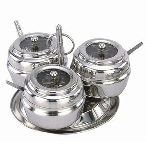 Stainless Steel <b>Spice</b> And Herb Bowl <b>Jar</b> Rack with Tray Acrylic Lid And Spoon Steel Sugar Seasoning Bowl Accessory - Product Image 3