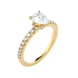 Anillo de compromiso de oro amarillo de 14 quilates con diamante talla pera de 3.5 quilates y halo oculto para mujer - Product Image 3