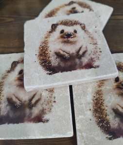 Sous-verres en marbre hérisson des bois, ensemble cadeau artistique rustique hérisson, tapis de table basse - Product Image 1