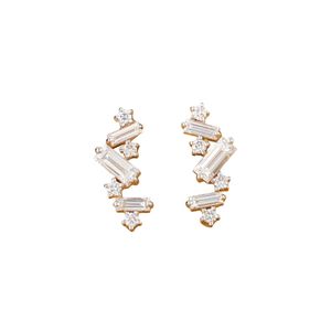 Pendientes de Oro de 14K con Diamantes Cultivados en Laboratorio de 0.99 CT, Corte Baguette y Redondo, Diseño en Zigzag - Product Image 1