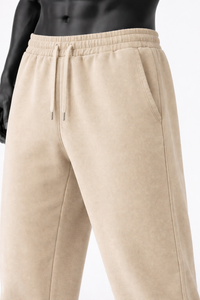 Pantalon de survêtement en molleton beige personnalisé pour homme, taille élastique, coupe ample, jambe droite, pantalon de détente, vente en gros OEM - Product Image 6
