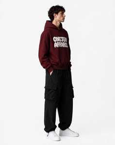<b>Men's</b> Plus Size Autumn Knitted Fleece Hooded Pullover Sweatshirt <b>Burgundy</b> Solid Front Logo Regular Sleeve <b>Hoodie</b> - Product Image 4