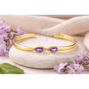 กำไลข้อมือเงินแท้ 925 ประดับอัญมณีอเมทิสต์และชุบทอง เครื่องประดับแฟชั่นสำหรับผู้หญิง - Product Image 3