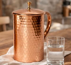 Ensemble de carafes en cuivre pour la famille, service d'eau en métal avec verres, durable, réutilisable, vaisselle de cuisine et de salle à manger. - Product Image 5
