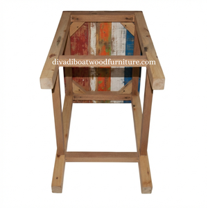 Tabouret de bar design en bois de bateau recyclé, original, unique, multicolore, artisanal, compact, pour l'intérieur et l'extérieur, exportation de meubles - Product Image 3