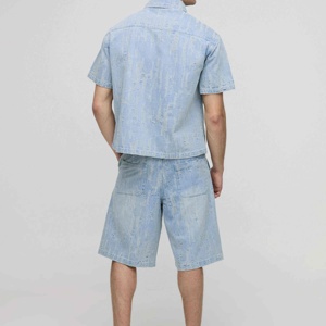 Wholesale OEM Men's Denim Summer Shorts 100% Cotton Hip Hop Style Anti-Wrinkle Breathable Drawstring Closure Stone Washed - Product Image 3