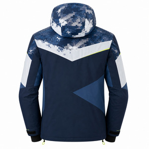 Men's Hooded Ski <b>Jacket</b> <b>Waterproof</b> 10,000mm for Power Stretch Sublimation Print Blue White Geometric Design - Product Image 3