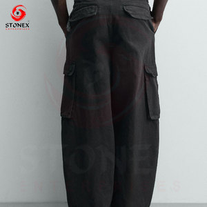 Wholesale Custom Men's <b>Black</b> Casual Mid Quick Dry Breathable Multi-Pocket Cotton Streetwear Tactical Workwear Baggy Cargo <b>Pants</b> - Product Image 2