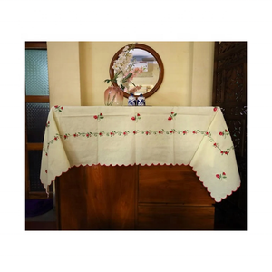 Nappe en coton écologique teint en éco-responsabilité, brodée, certifiée GOTS, 260 GSM, lavable en machine, idéale pour les fêtes de pendaison de crémaillère - Product Image 1