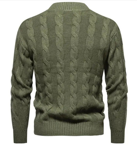 Pull en acrylique tricoté pour homme, couleur unie, col rond, manches longues, épais, coupe classique, ourlet et poignets côtelés - Product Image 5