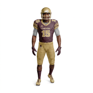 Fabricante de Uniformes de Fútbol Americano Personalizados – Conjunto de Uniforme de Fútbol Americano Sublimado Premium en Color Granate y Dorado - Product Image 1