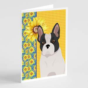 Tournesols d'été Bulldog français noir et blanc Pack 8 capricieux A7 Taille 5x7 Cartes vierges avec enveloppes pour salutations - Product Image 1